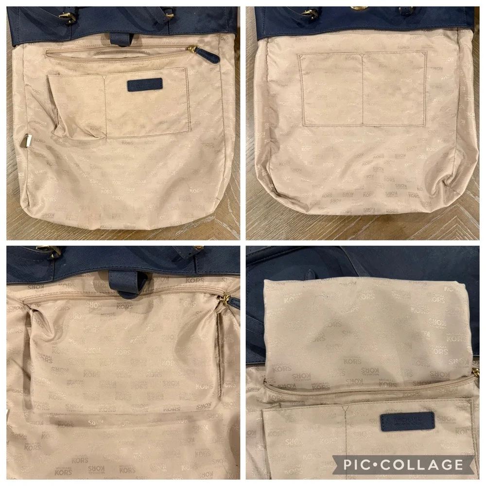 Michael Kors Jet Set Navy Saffiano Leather Tote‎ Bag Gold Logo